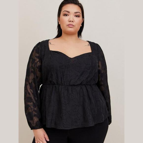 Torrid Peplum Chiffon Clip Floral Puff Sleeve Top 3X - Picture 1 of 12